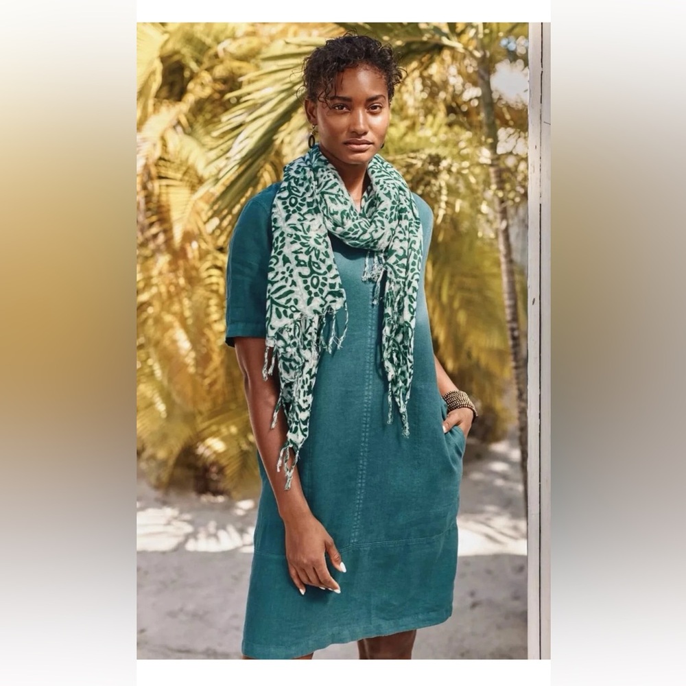 Pure Jill Garment Dyed Teal Linen Shift Dress